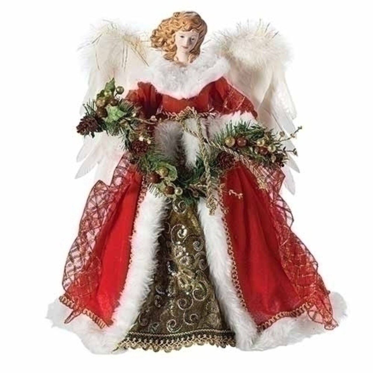 Roman 16.5" Red and White Angel Christmas Tree Topper, Unlit